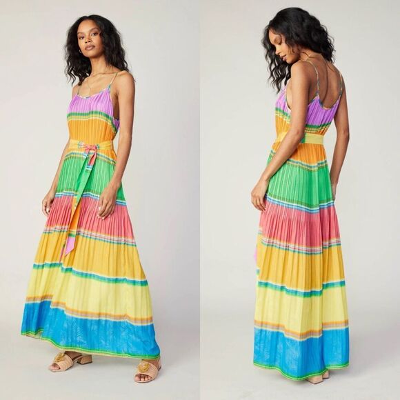 Current Air Women's Size XS Rainbow Pleated Cami Slip Maxi Dress Resort Coastal - Picture 3 of 14